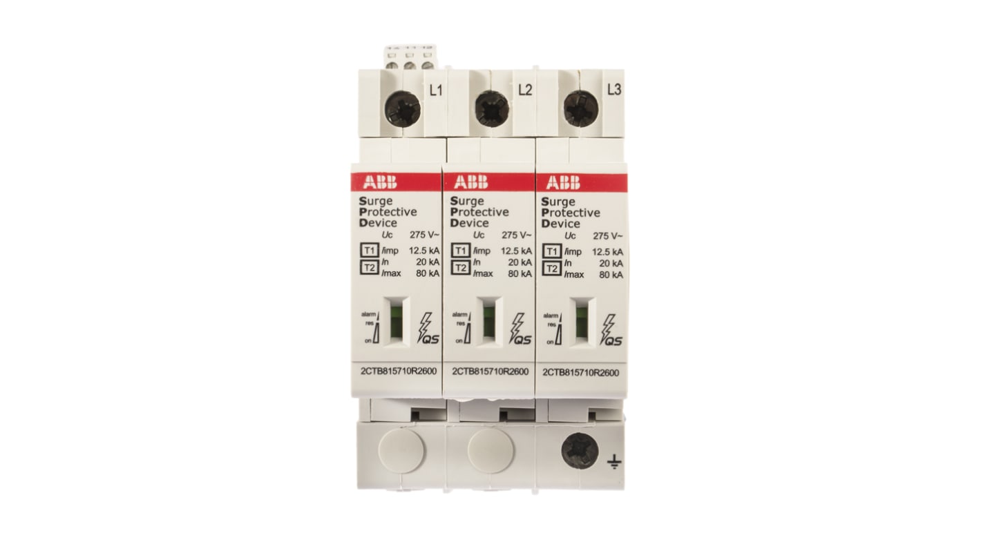 ABB 275 V 80kA Túlfeszültség védő eszköz, szupresszor: Túlfeszültségvédelmi készülék, DIN-sín, 53.4 x 76.7 x 95.8mm