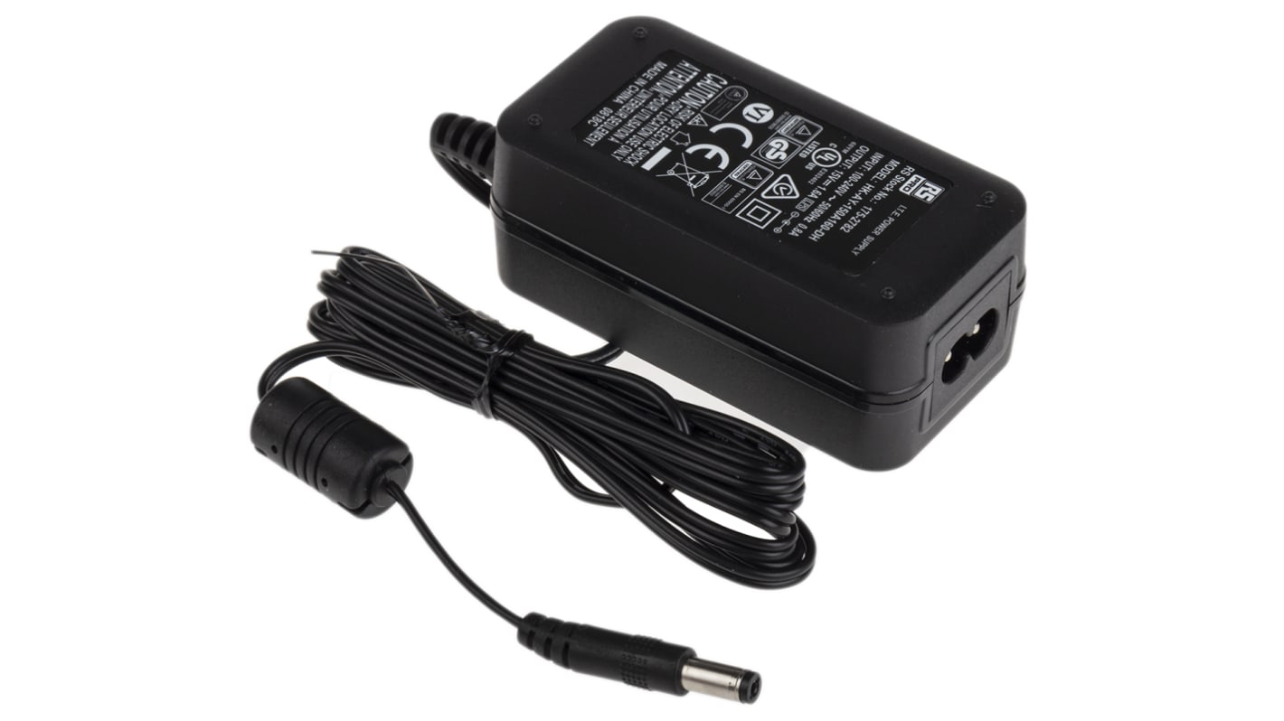 RS PRO 24W Plug-In AC/DC Adapter 15V dc Output, 1.6A Output