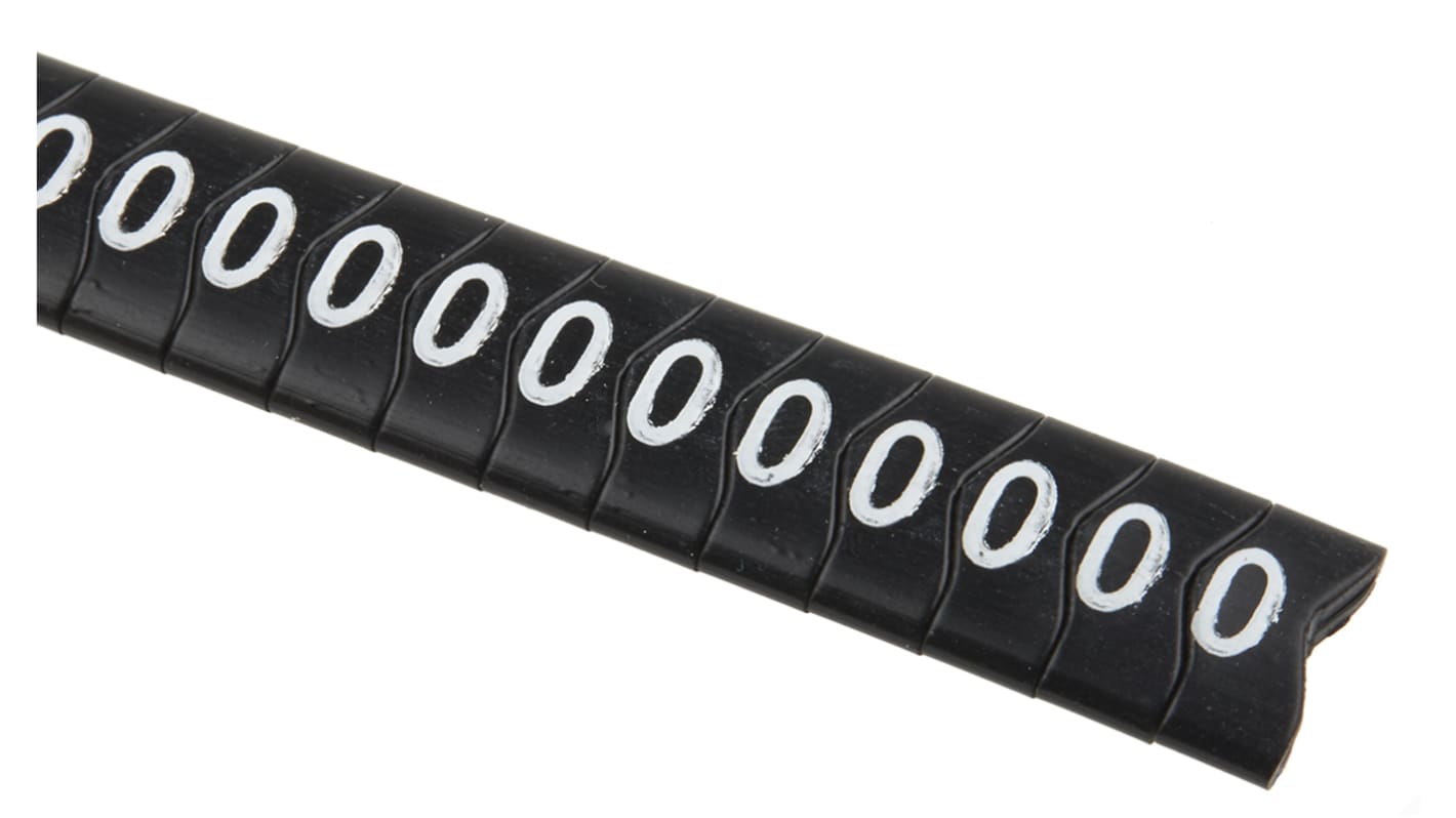 HellermannTyton Ovalgrip Kabelmarkierung, aufsteckbar, Beschriftung: 0, Schwarz, Ø 1.8mm - 6.3mm, 4.5mm, 1000 Stück