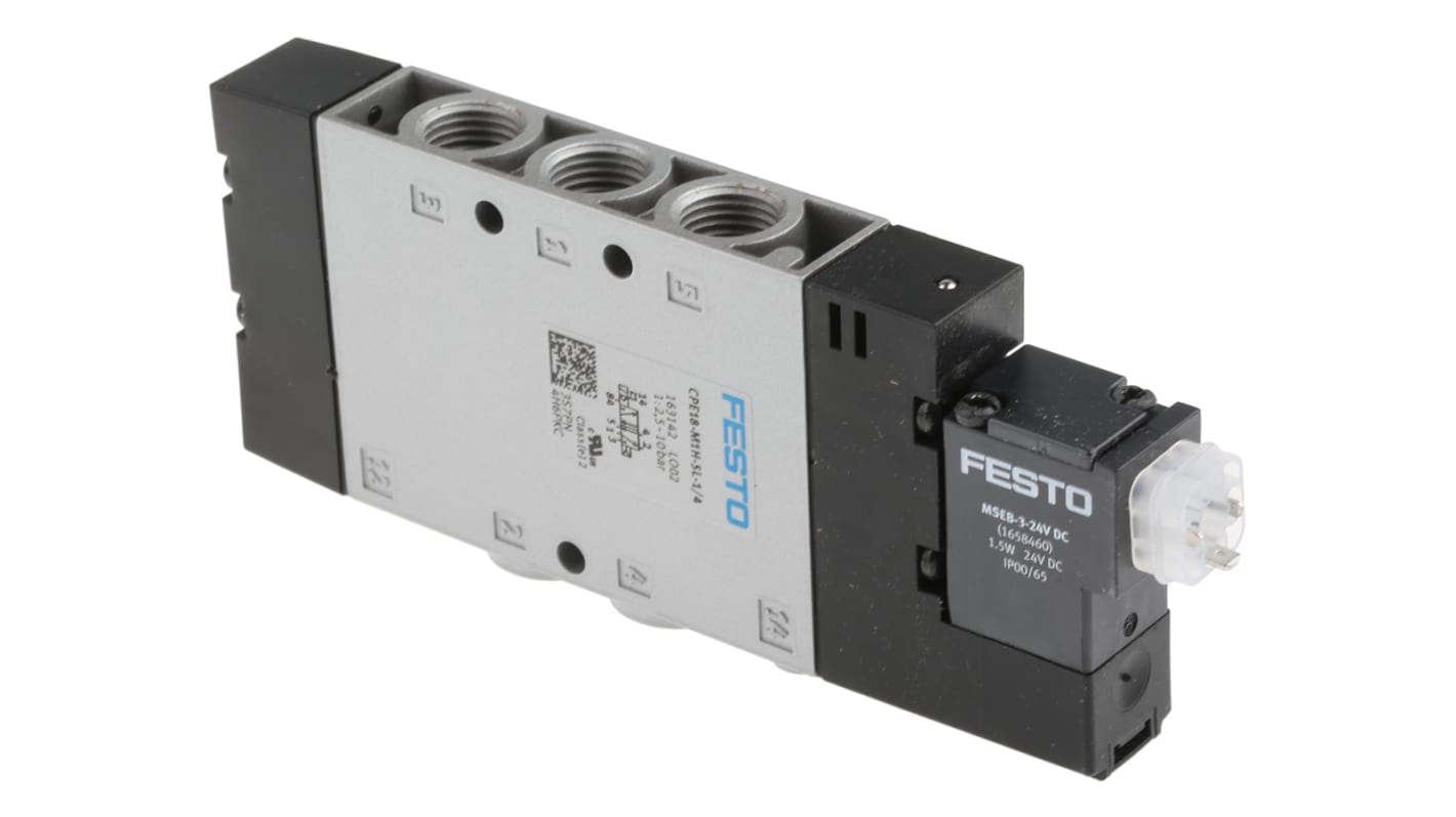 Festo 5/2 Solenoid Pilot Valve - Electrical G 1/4 CPE Series 24V dc, 163142