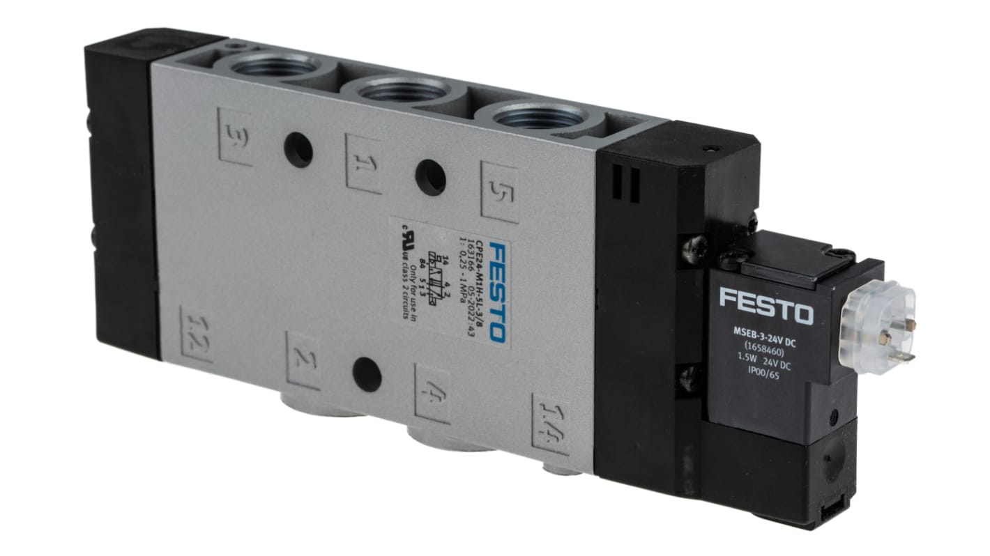 Festo 5/2 Solenoid Pilot Valve - Electrical G 3/8 CPE Series 24V dc, 163166