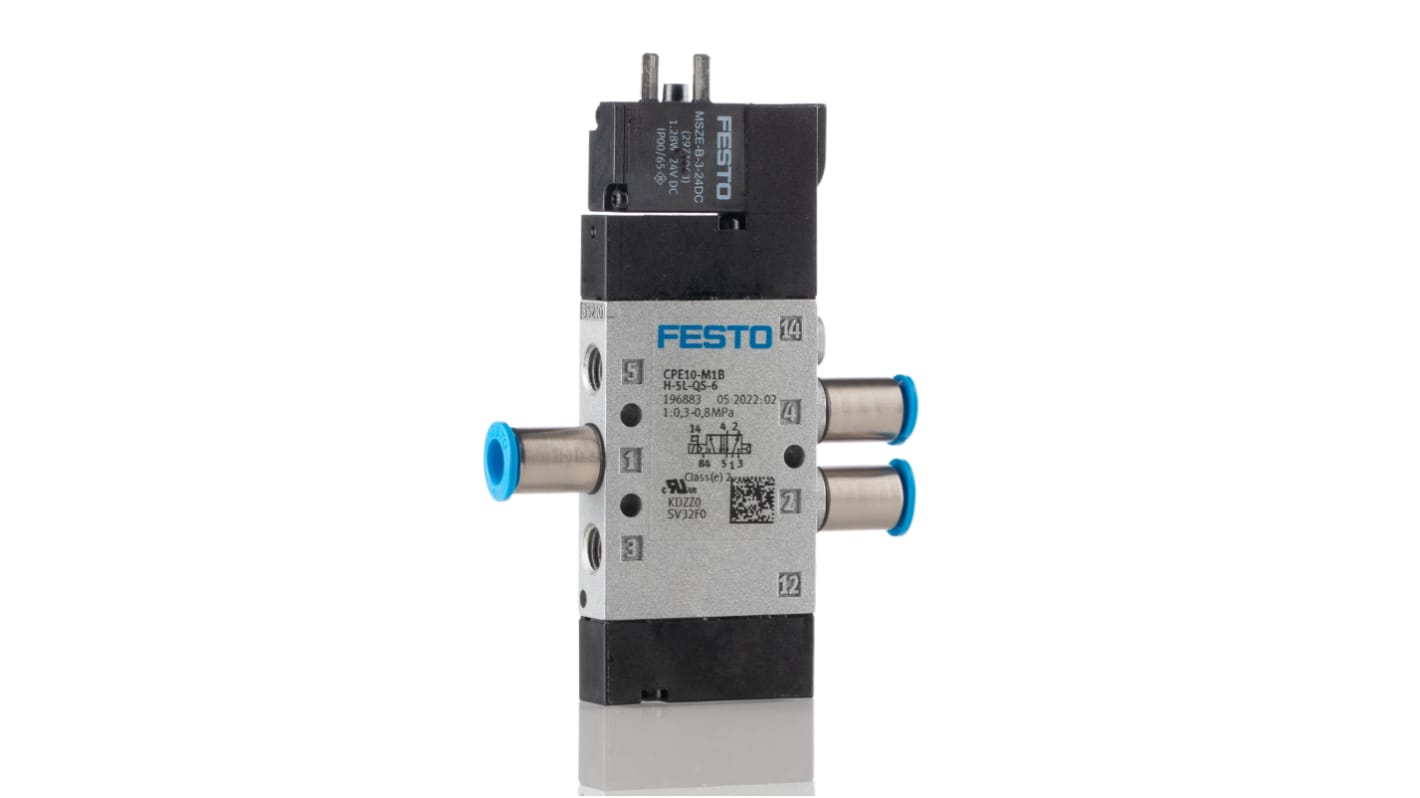Festo 5/2 Solenoid Pilot Valve - Electrical One-Touch Fitting 6 mm CPE Series 24V dc, 196883