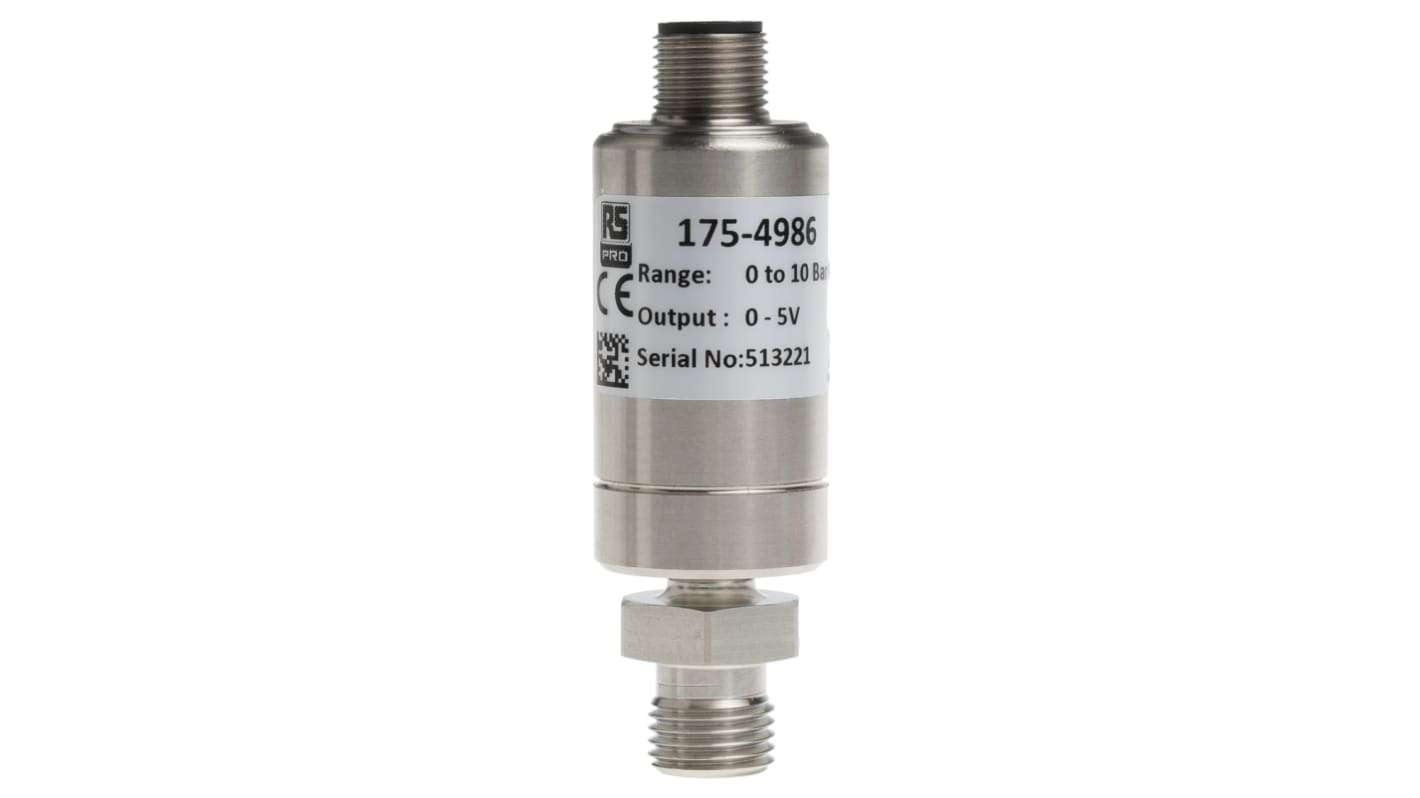 RS PRO Pressure Sensor, 0bar Min, 10bar Max, Analogue Output, Relative Reading