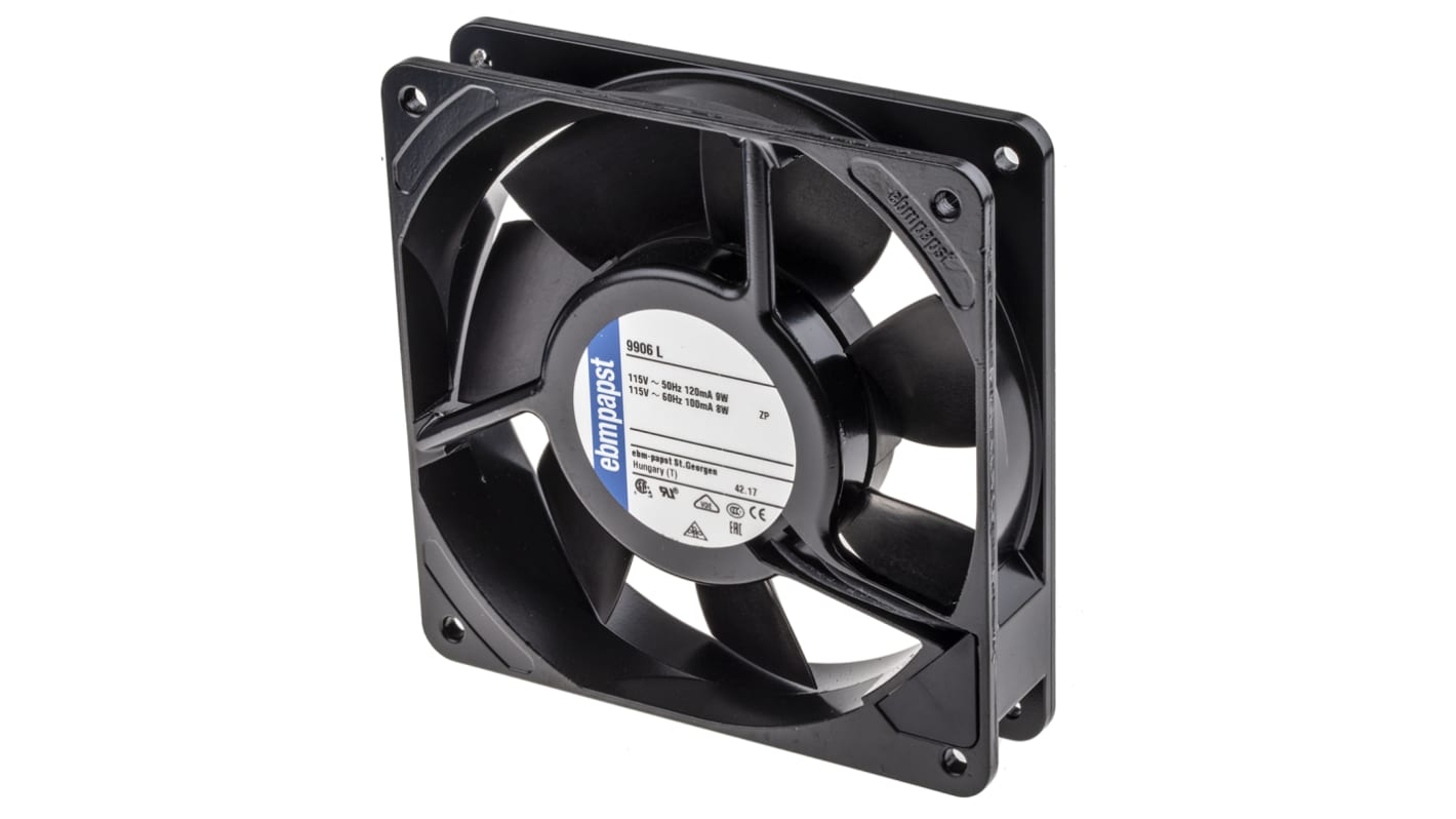 ebm-papst 9900 Series Axial Fan, 115 V ac, AC Operation, 100m³/h, 8W, 70mA Max, 119 x 119 x 25mm