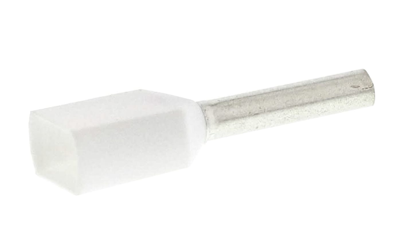 SES, PLIO Insulated Crimp Bootlace Ferrule, 8mm Pin Length, 1.5mm Pin Diameter, 2 x 0.5mm² Wire Size, White