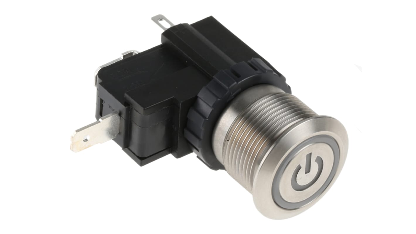 RS PRO Illuminated Push Button Switch, Latching, Panel Mount, 19.1mm Cutout, SPST, White LED, 250 / 125V ac, IP67