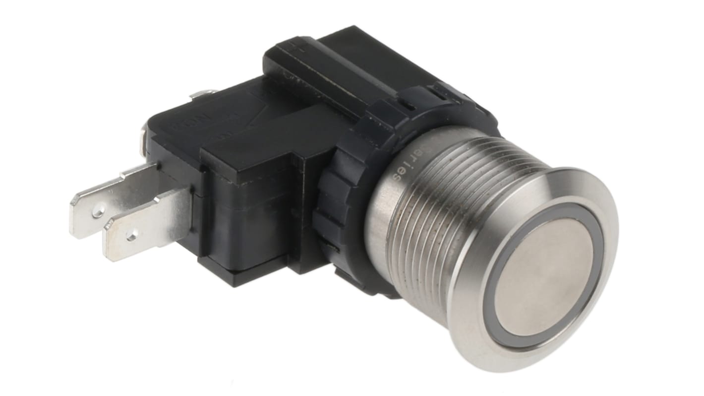 RS PRO Push Button Switch, Momentary, Panel Mount, 19.1mm Cutout, SPDT, 250 / 125V ac, IP67