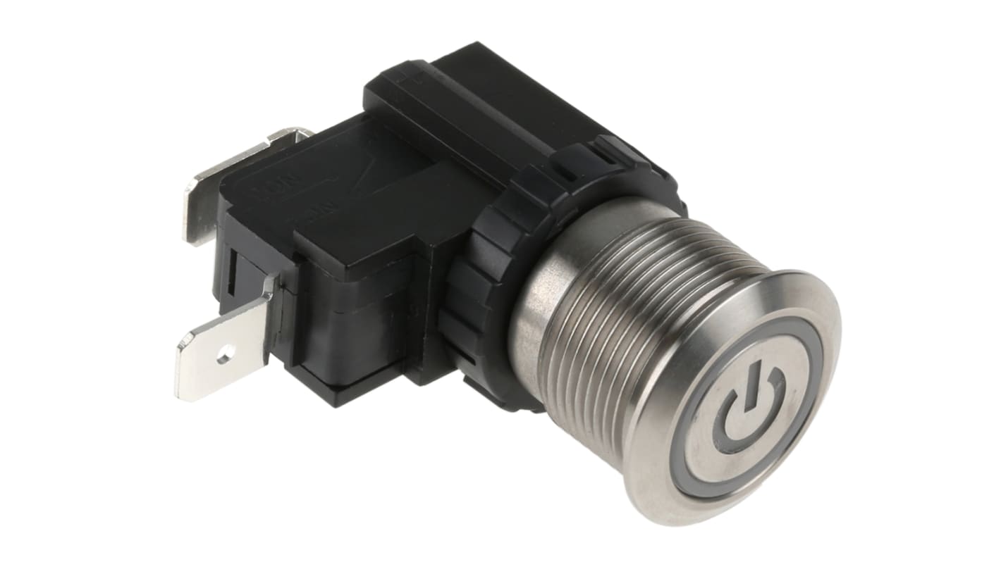 RS PRO Push Button Switch, Momentary, Panel Mount, 19.1mm Cutout, SPST, 250 / 125V ac, IP67