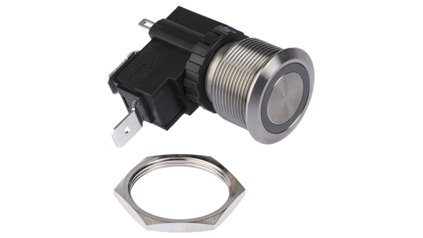 RS PRO Illuminated Push Button Switch, Latching, Panel Mount, 25.2mm Cutout, SPST, White LED, 250 / 125V ac, IP67