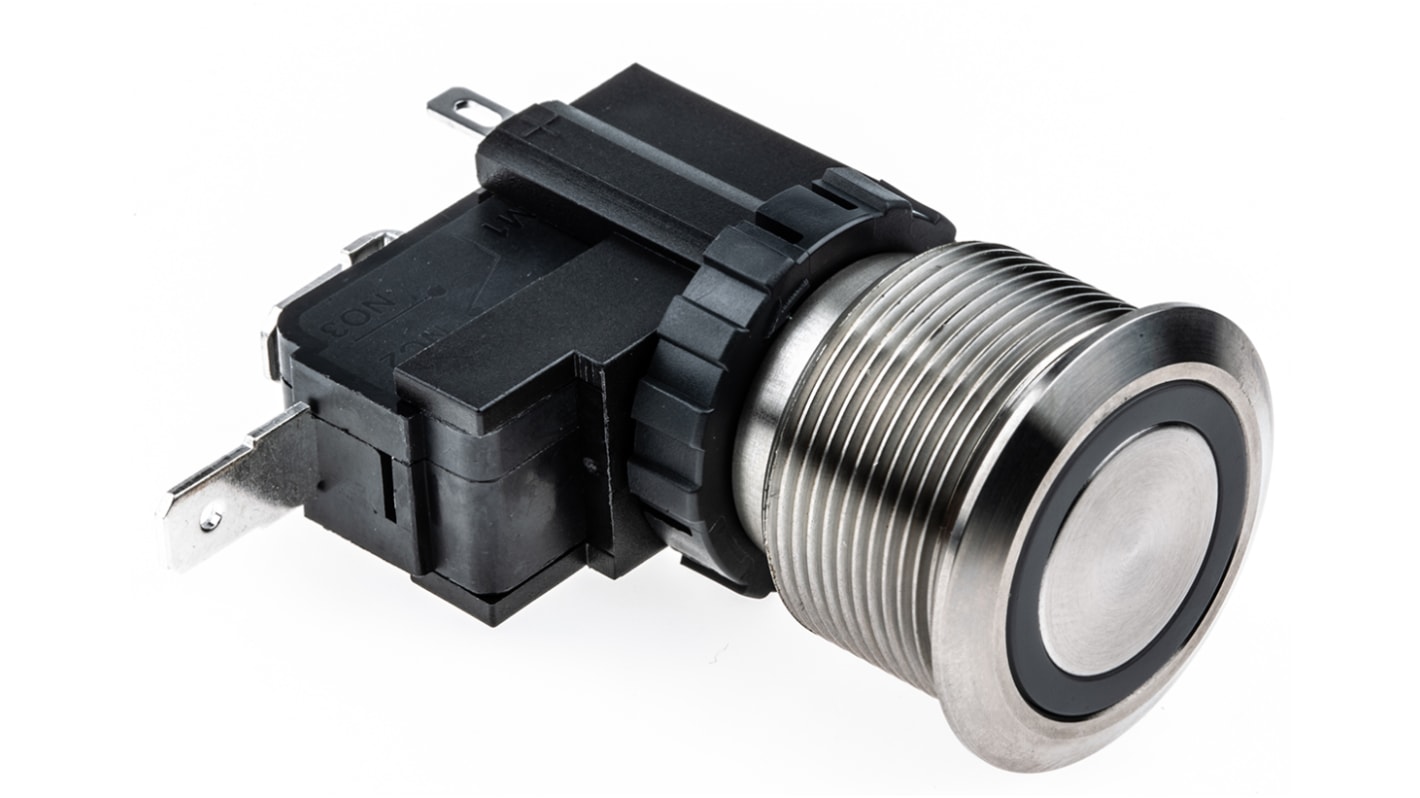RS PRO Illuminated Push Button Switch, Latching, Panel Mount, 22.2mm Cutout, SPST, White LED, 250 / 125V ac, IP67