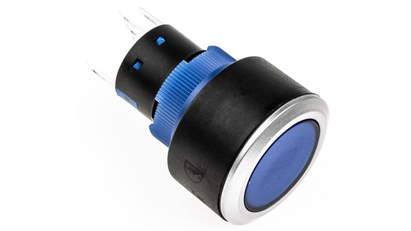 RS PRO Illuminated Push Button Switch, Momentary, Panel Mount, 22.2mm Cutout, SPDT, Blue LED, 250V ac, IP65