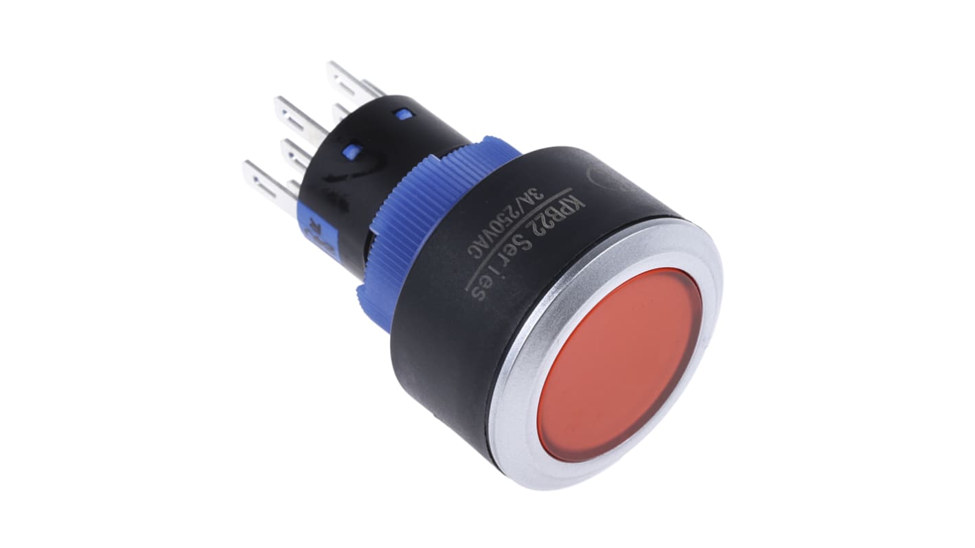 RS PRO Illuminated Push Button Switch, Panel Mount, 22.2mm Cutout, DPDT, Red LED, 250V ac, IP65