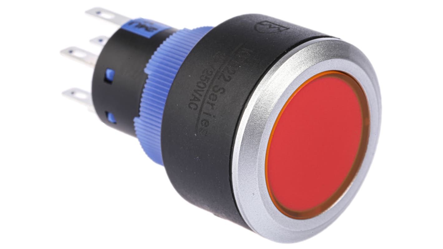 RS PRO Illuminated Push Button Switch, Momentary, Panel Mount, 22.2mm Cutout, DPDT, Red LED, 250V ac, IP65