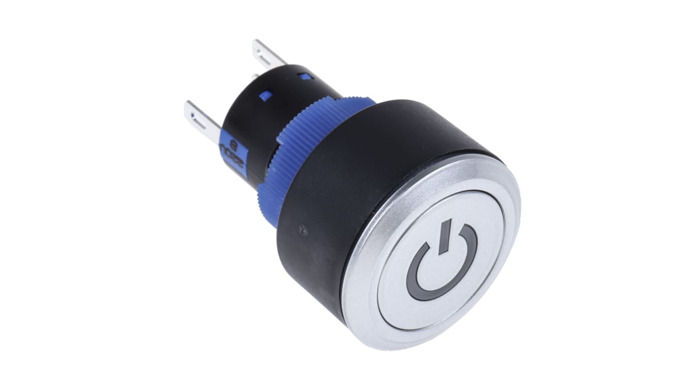 RS PRO Illuminated Push Button Switch, Momentary, Panel Mount, 22.2mm Cutout, SPDT, Blue LED, 250V ac, IP65