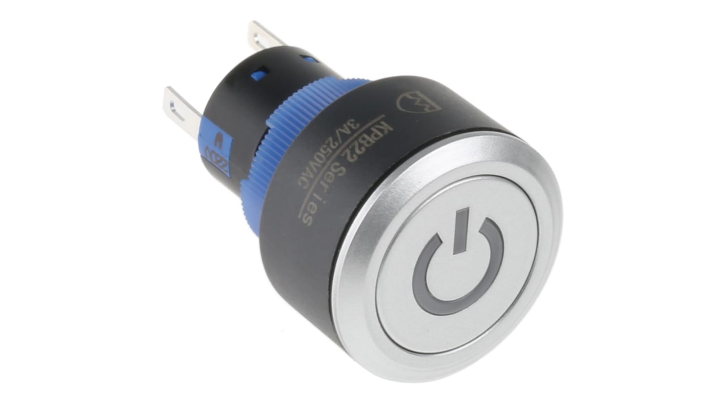 RS PRO Illuminated Push Button Switch, Momentary, Panel Mount, 22.2mm Cutout, SPDT, White LED, 250V ac, IP65