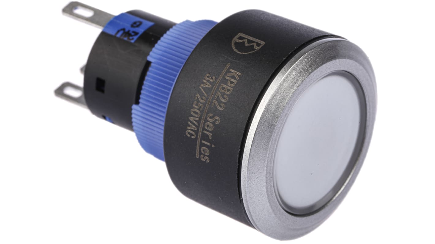 RS PRO Illuminated Push Button Switch, Panel Mount, 22.2mm Cutout, SPDT, Blue LED, 250V ac, IP65