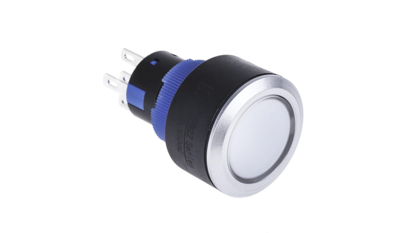 RS PRO Illuminated Push Button Switch, Panel Mount, 22.2mm Cutout, SPDT, White LED, 250V ac, IP65