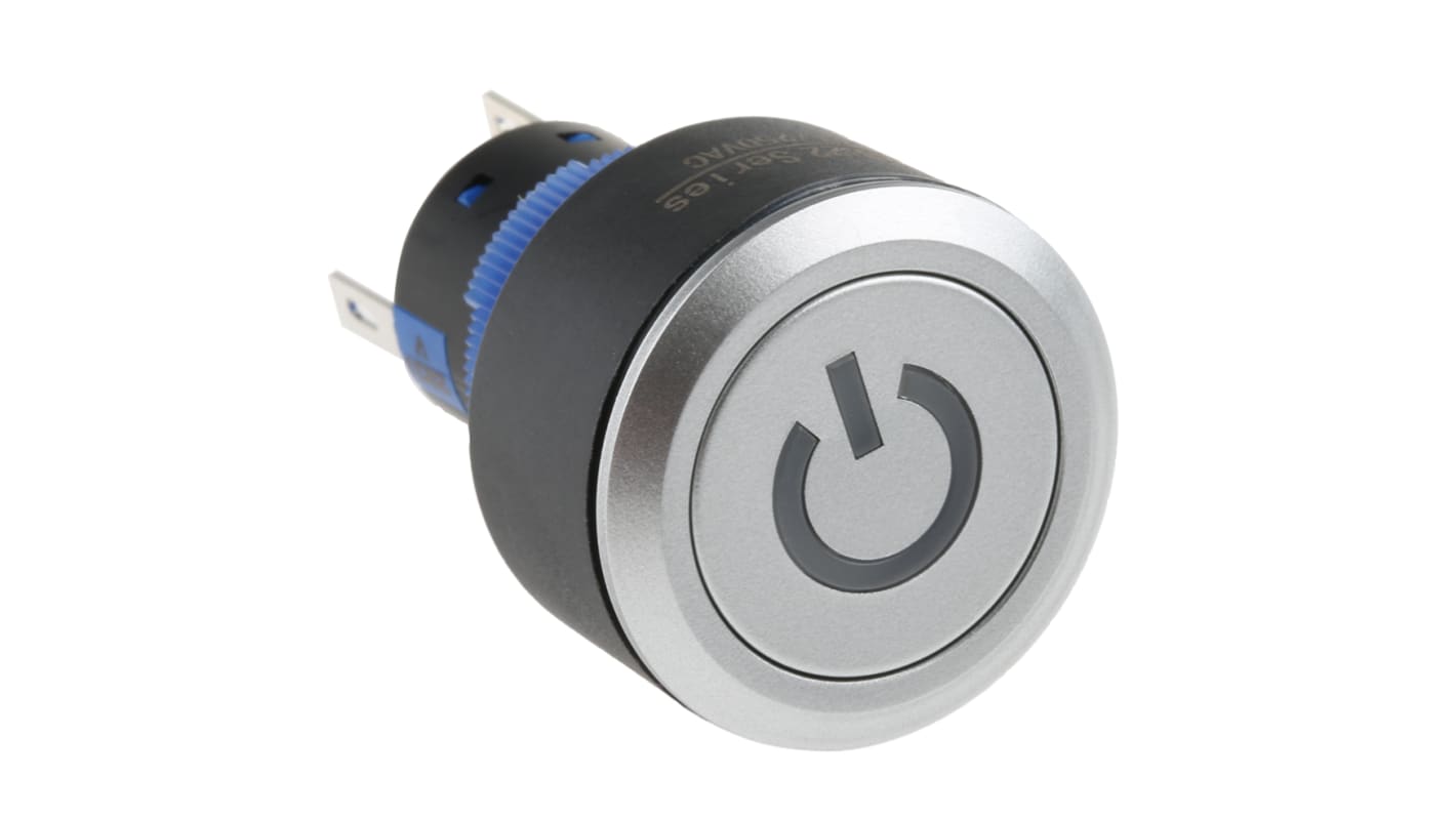 RS PRO Illuminated Push Button Switch, Panel Mount, 22.2mm Cutout, SPDT, Yellow LED, 250V ac, IP65