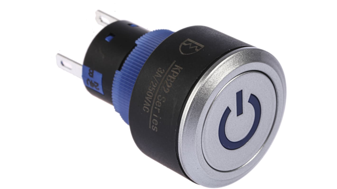 RS PRO Illuminated Push Button Switch, Panel Mount, 22.2mm Cutout, SPDT, Blue LED, 250V ac, IP65