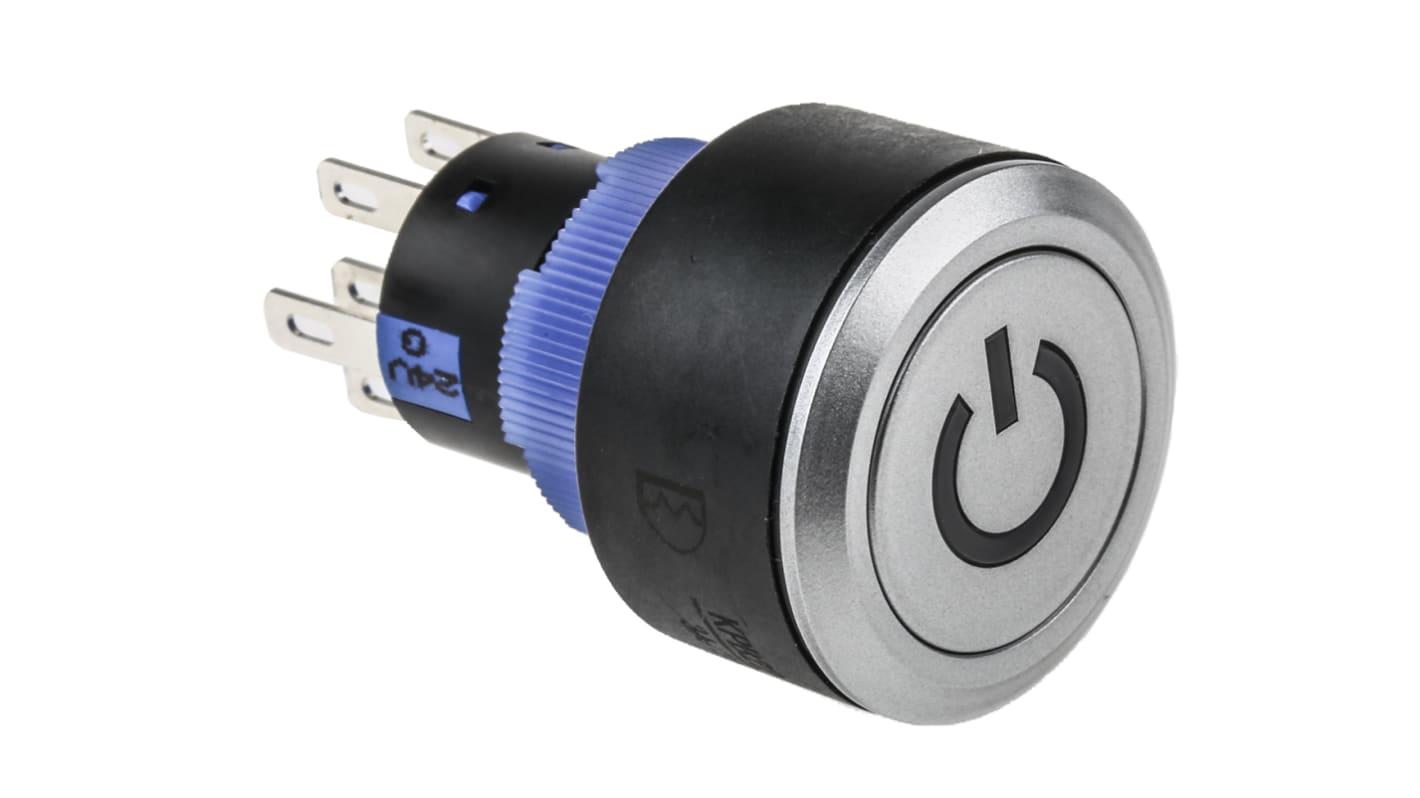 RS PRO Illuminated Push Button Switch, Momentary, Panel Mount, 22.2mm Cutout, DPDT, Green LED, 250V ac, IP65