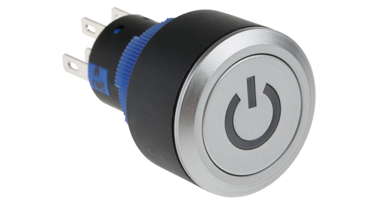 RS PRO Illuminated Push Button Switch, Momentary, Panel Mount, 22.2mm Cutout, DPDT, White LED, 250V ac, IP65