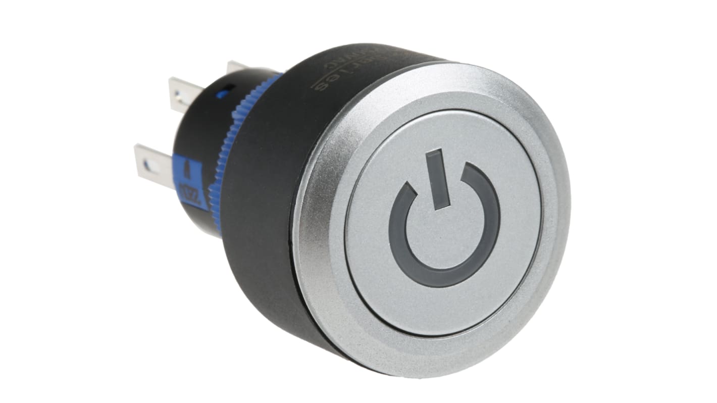 RS PRO Illuminated Push Button Switch, Momentary, Panel Mount, 22.2mm Cutout, DPDT, White LED, 250V ac, IP65