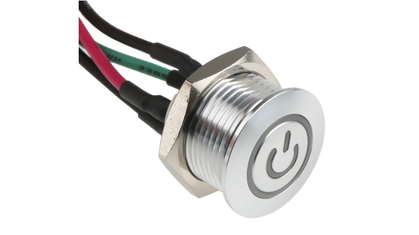 RS PRO Illuminated Push Button Switch, Momentary, Panel Mount, 16mm Cutout, SPST, White LED, 36V dc, IP67