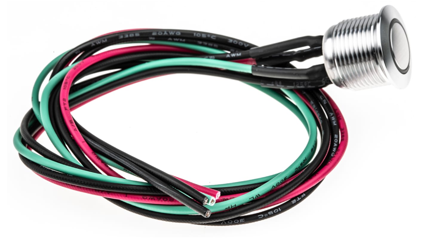 RS PRO Illuminated Push Button Switch, Momentary, Panel Mount, 16mm Cutout, SPST, Green LED, 36V dc, IP67