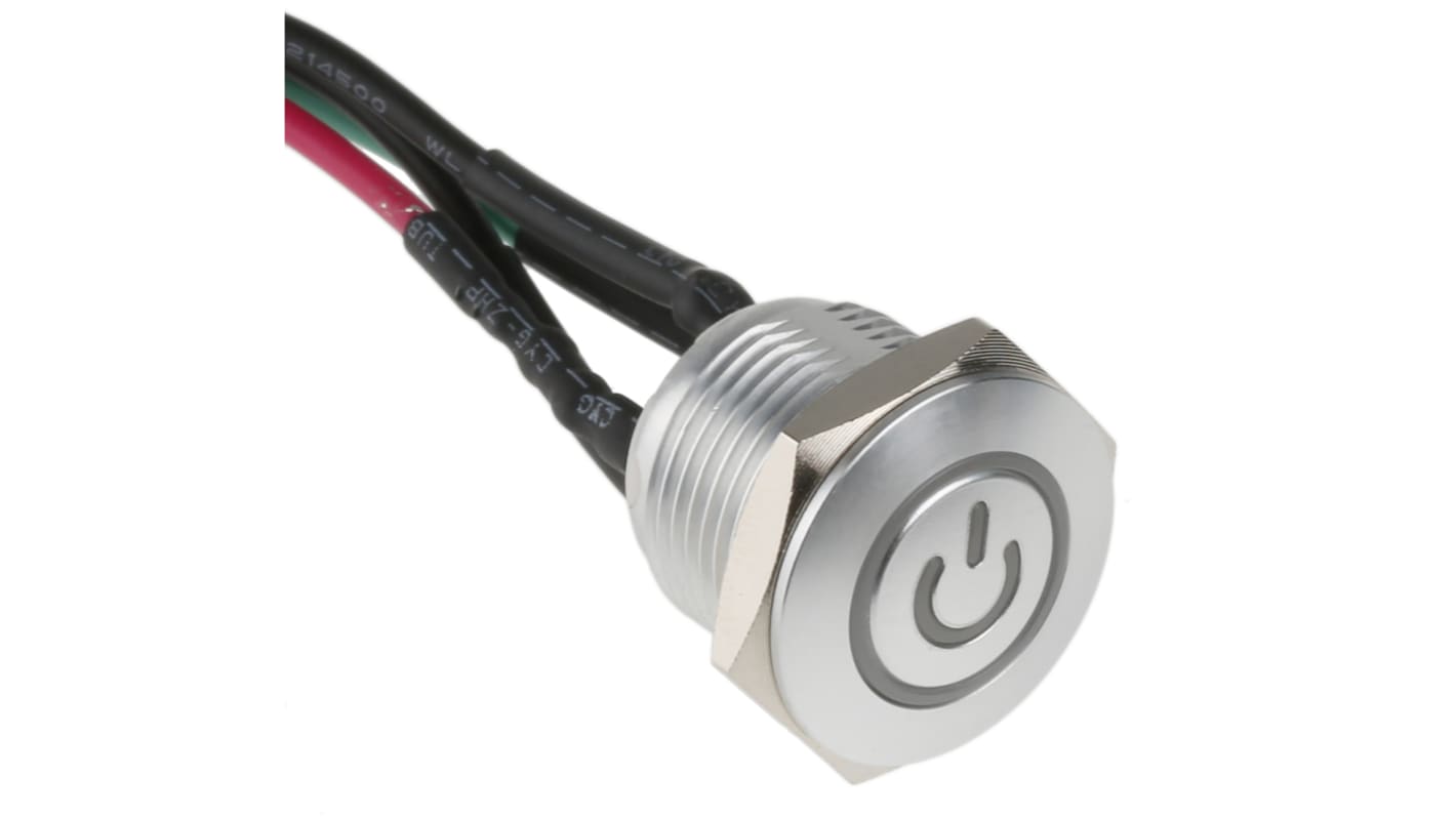 RS PRO Illuminated Push Button Switch, Momentary, Panel Mount, 16mm Cutout, SPST, Green LED, 36V dc, IP67