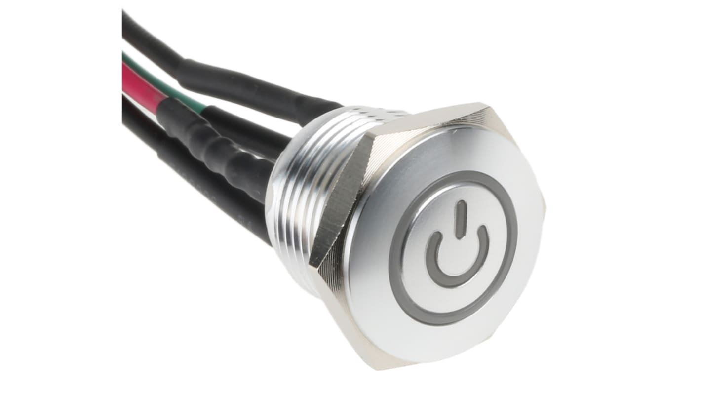 RS PRO Illuminated Push Button Switch, Momentary, Panel Mount, 16mm Cutout, SPST, Green, Red LED, 36V dc, IP67