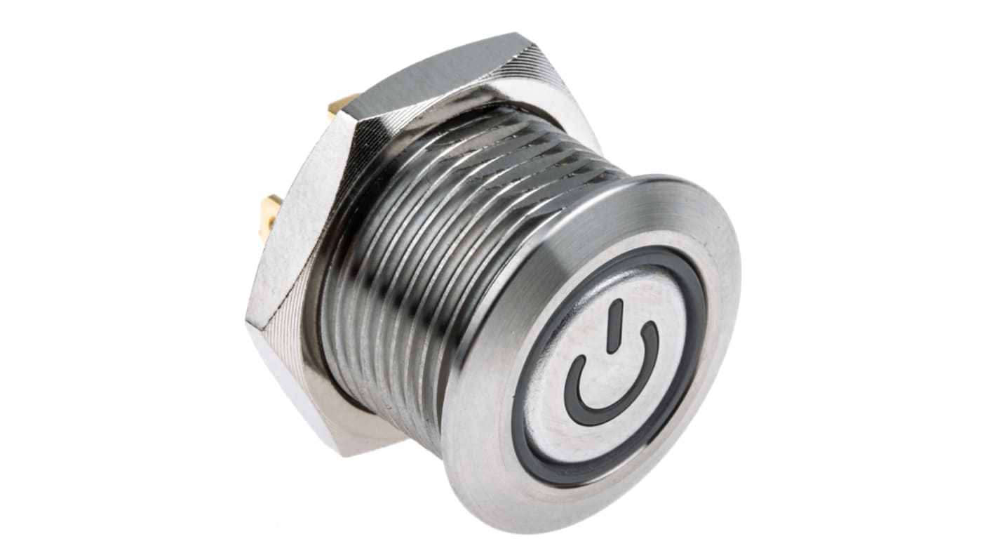 RS PRO Illuminated Push Button Switch, Momentary, Panel Mount, 16mm Cutout, SPST, Red LED, 36V dc, IP67