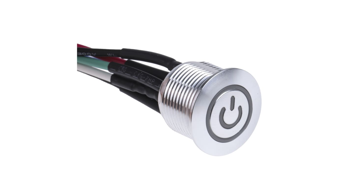 RS PRO Illuminated Push Button Switch, Momentary, Panel Mount, 16mm Cutout, SPST, RGB LED, 36V dc, IP67