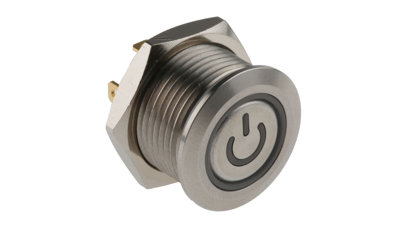 RS PRO Illuminated Push Button Switch, Momentary, Panel Mount, 16mm Cutout, SPST, Red LED, 36V dc, IP67