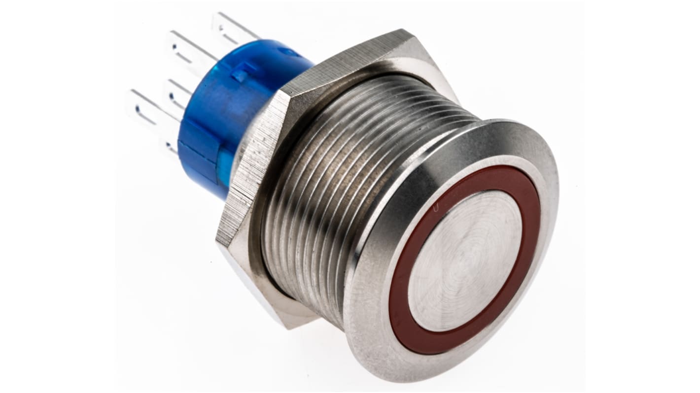 RS PRO Illuminated Push Button Switch, Panel Mount, 22.2mm Cutout, DPDT, Red LED, 250V ac, IP67