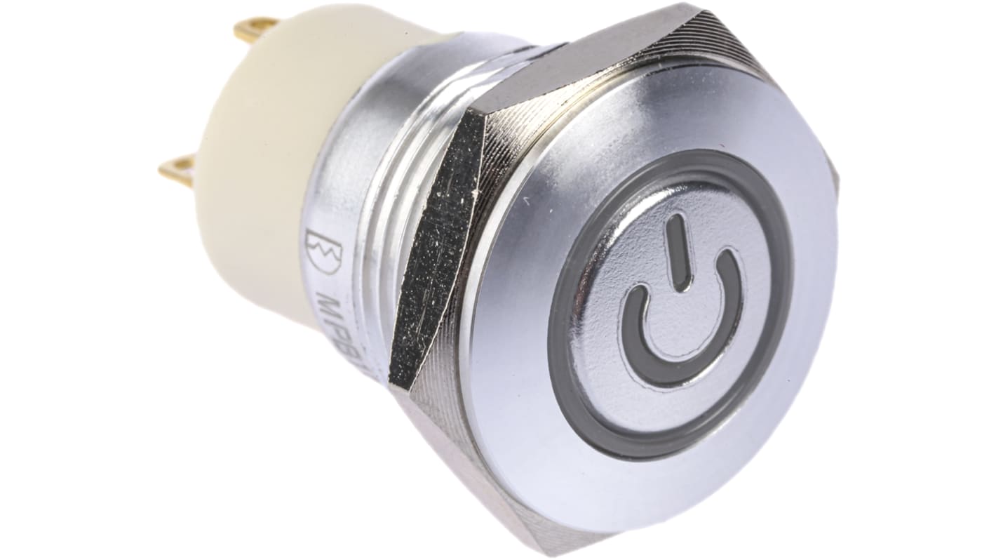 RS PRO Illuminated Push Button Switch, Latching, Panel Mount, 16mm Cutout, SPST, Blue, White LED, 36V dc, IP67