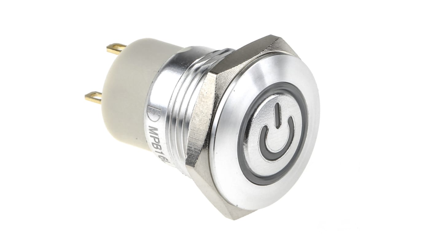 RS PRO Illuminated Push Button Switch, Latching, Panel Mount, 16mm Cutout, SPST, White LED, 36V dc, IP67