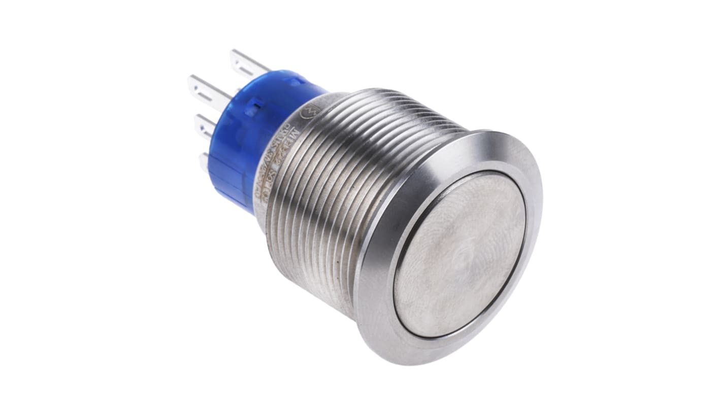 RS PRO Push Button Switch, Momentary, Panel Mount, 22.2mm Cutout, DPDT, 250V ac, IP67