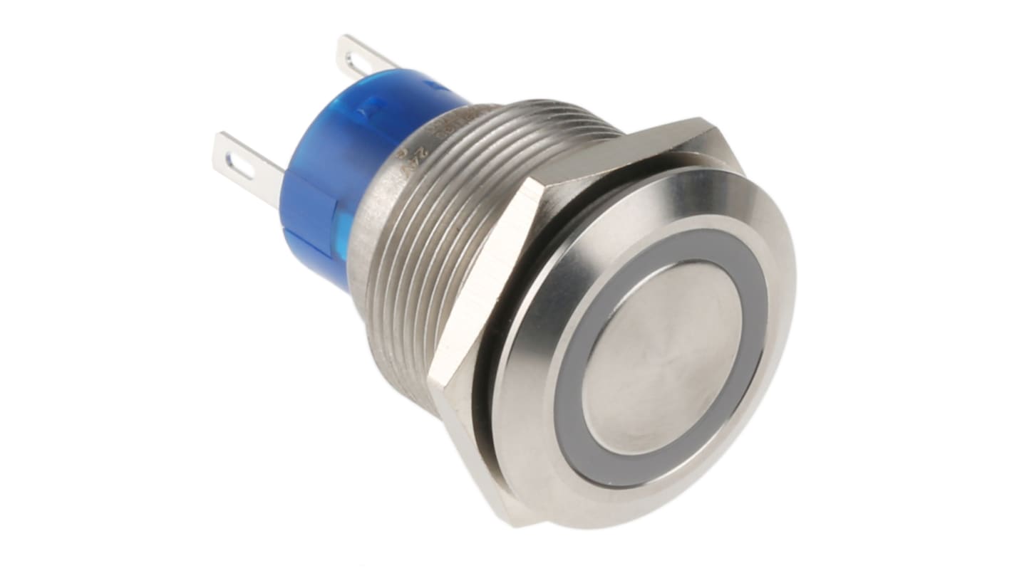 RS PRO Illuminated Push Button Switch, Panel Mount, 22.2mm Cutout, SPDT, Green LED, 250V ac, IP67