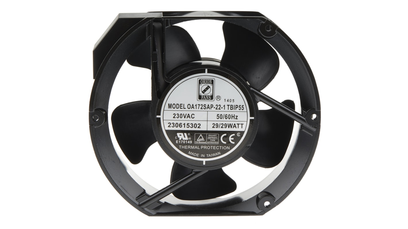RS PRO Axial Fan, 230 V ac, AC Operation, 383.9m³/h, 29W, 120mA Max, IP55, 172 x 150 x 51mm