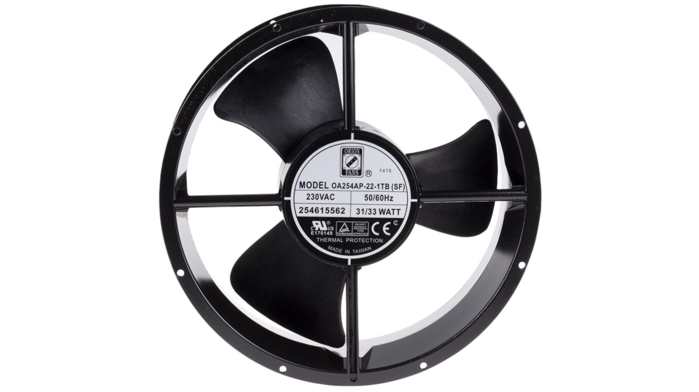 RS PRO Axial Fan, 230 V ac, AC Operation, 934.4m³/h, 33W, 140mA Max, 254 (Dia.) x 89mm