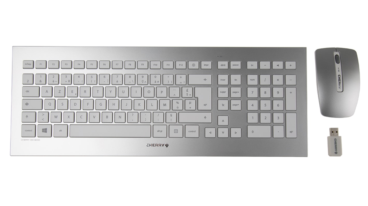 Juego de teclado y ratón CHERRY JD-0310FR, Plata, Inalámbrico, AZERTY, Estándar, USB