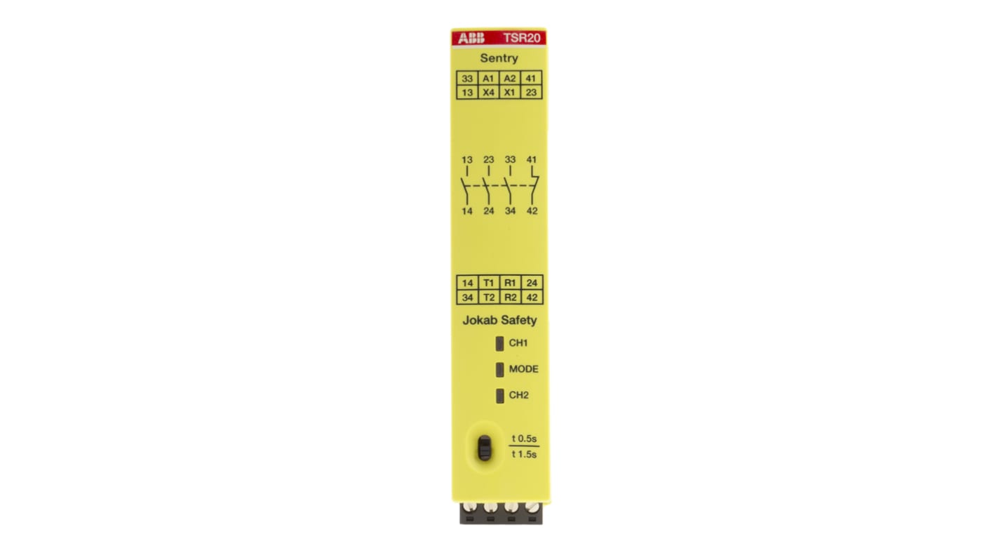 ABB Jokab Sentry TSR20 Time Delay Safety Relay, 24V dc, Dual-Channel, 4 Safety Contacts