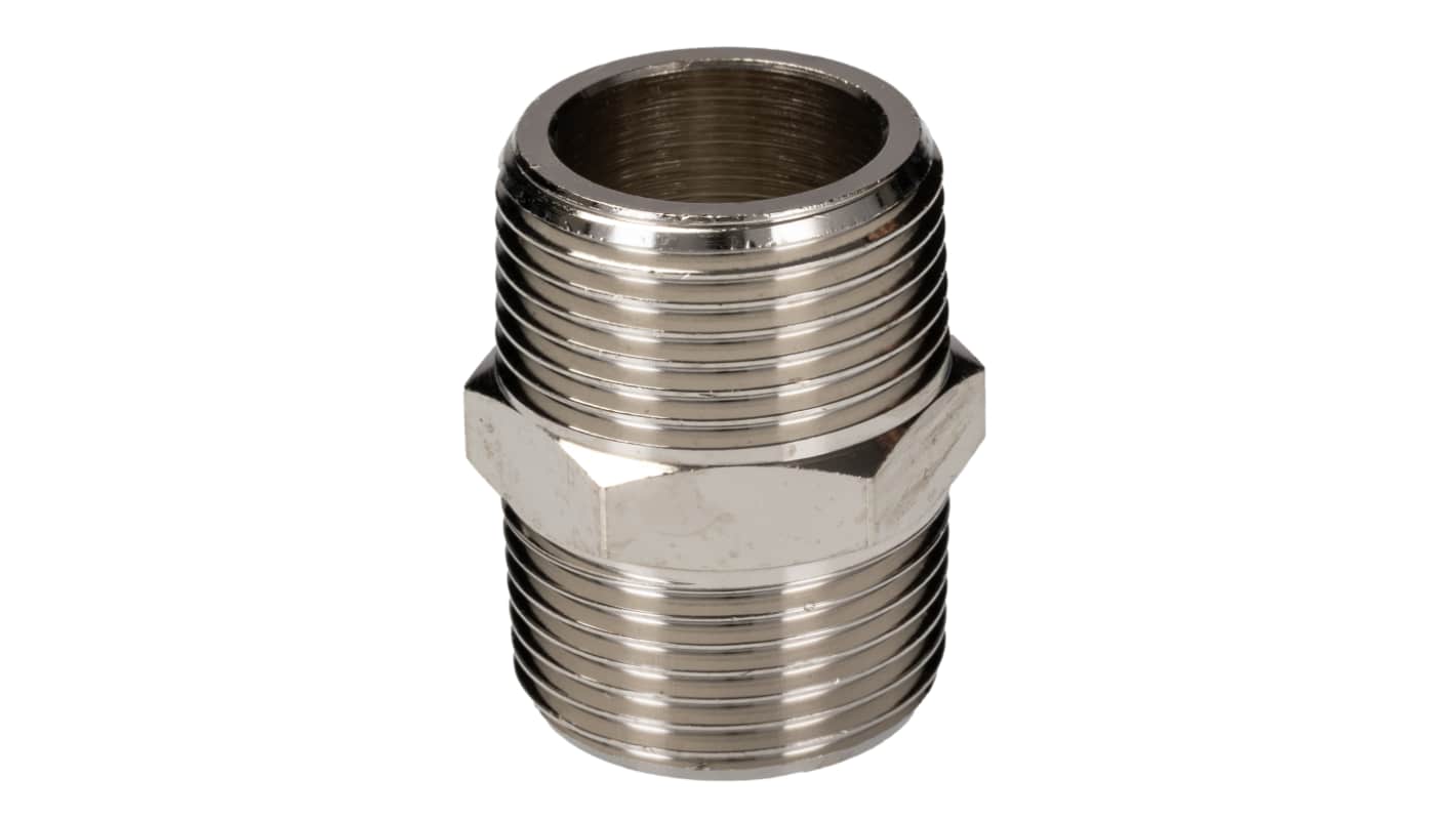 RS PRO Brass Pipe Fitting, Straight Threaded Nipple, Male 1in to Male 1in
