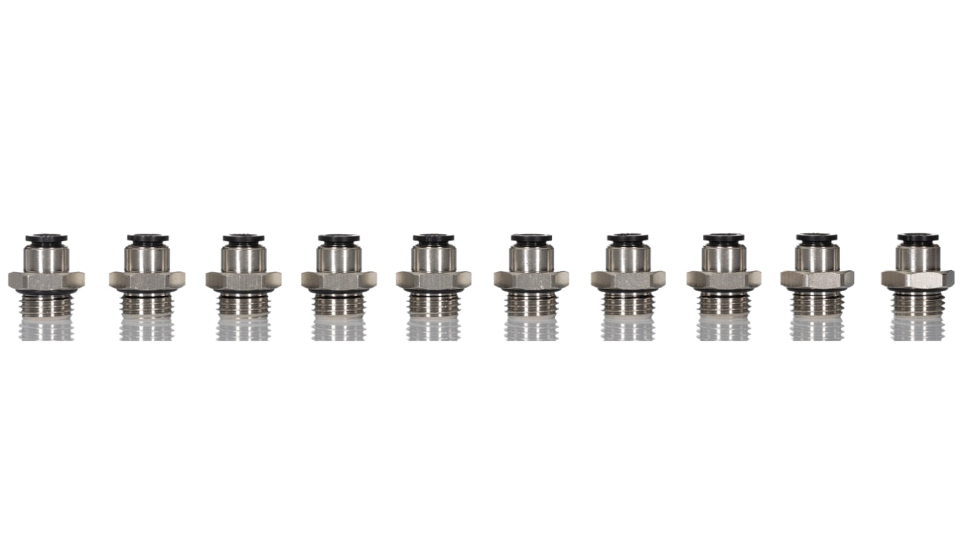 RS PRO Push-in Fitting, G 1/4 Male to Push In 6 mm, Threaded-to-Tube Connection Style