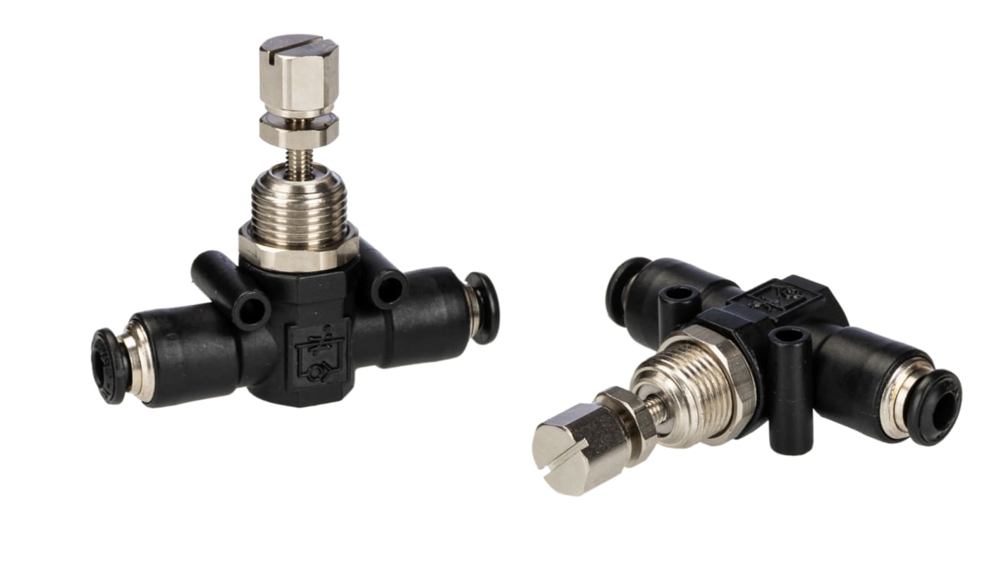 RS PRO Tube Flow Regulator, Push In 4mm Tube Inlet Port x Push In 4mm Tube Outlet Port