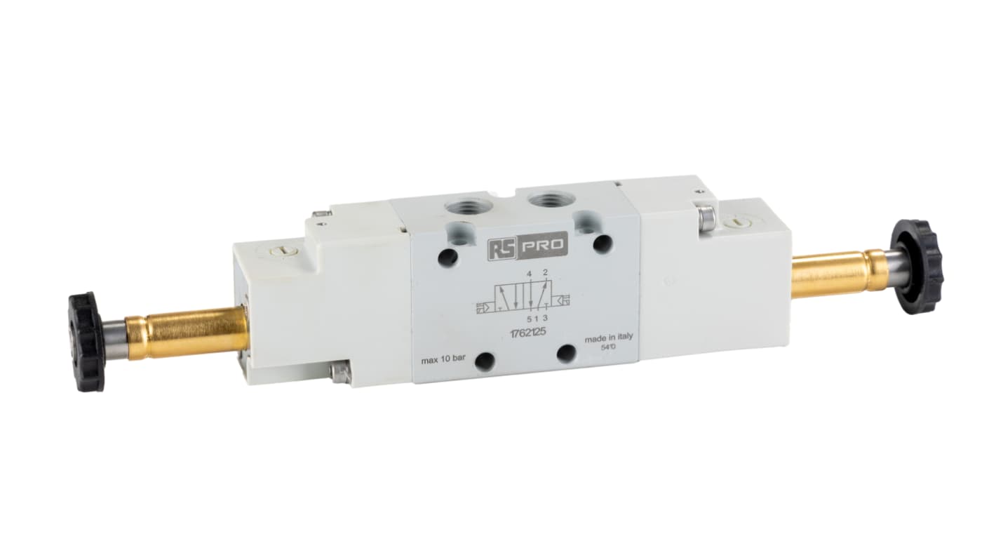 Electrodistributeur pneumatique RS PRO fonction 5/2 Bistable, Solénoïde, G 1/8, 12 V dc, 24 V ac/dc, 110 V ac, 220 V ac