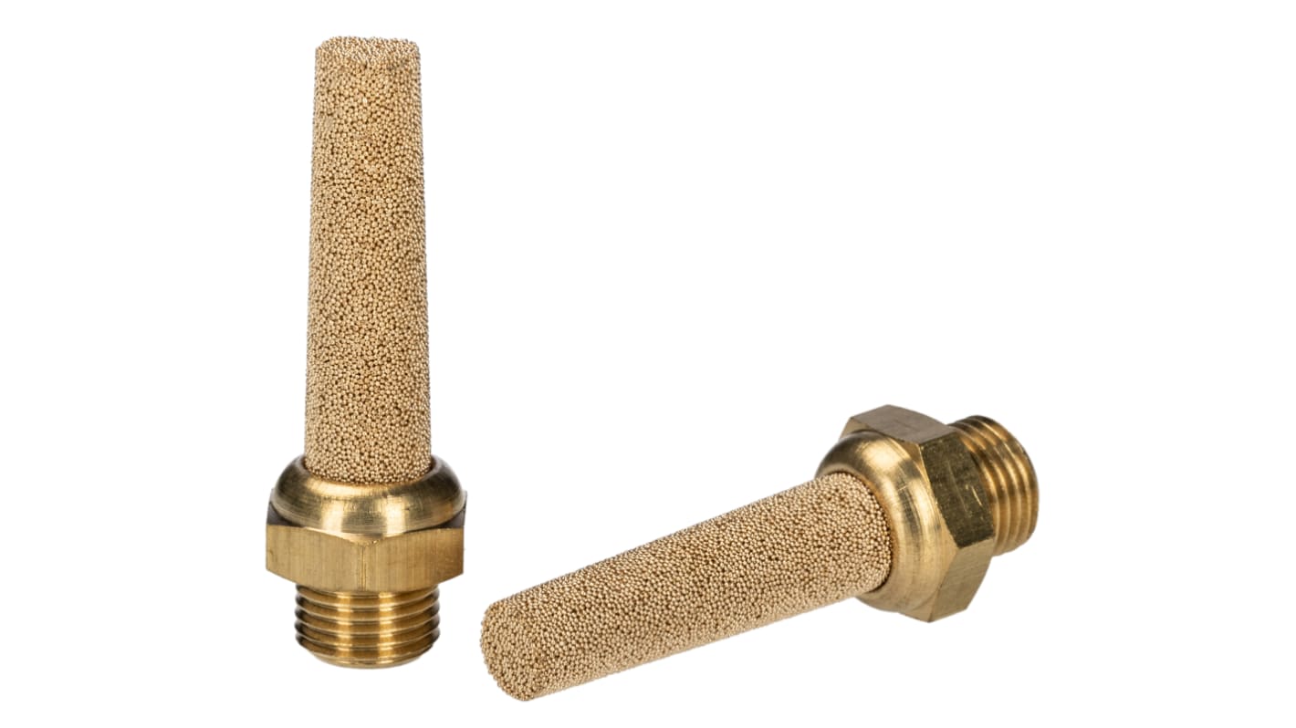 RS PRO Brass 12bar Pneumatic Silencer, Threaded, G 1/8 Male