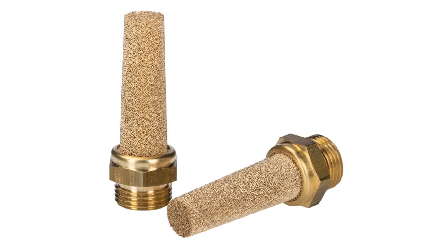 RS PRO Brass 12bar Pneumatic Silencer, Threaded, G 3/8 Male