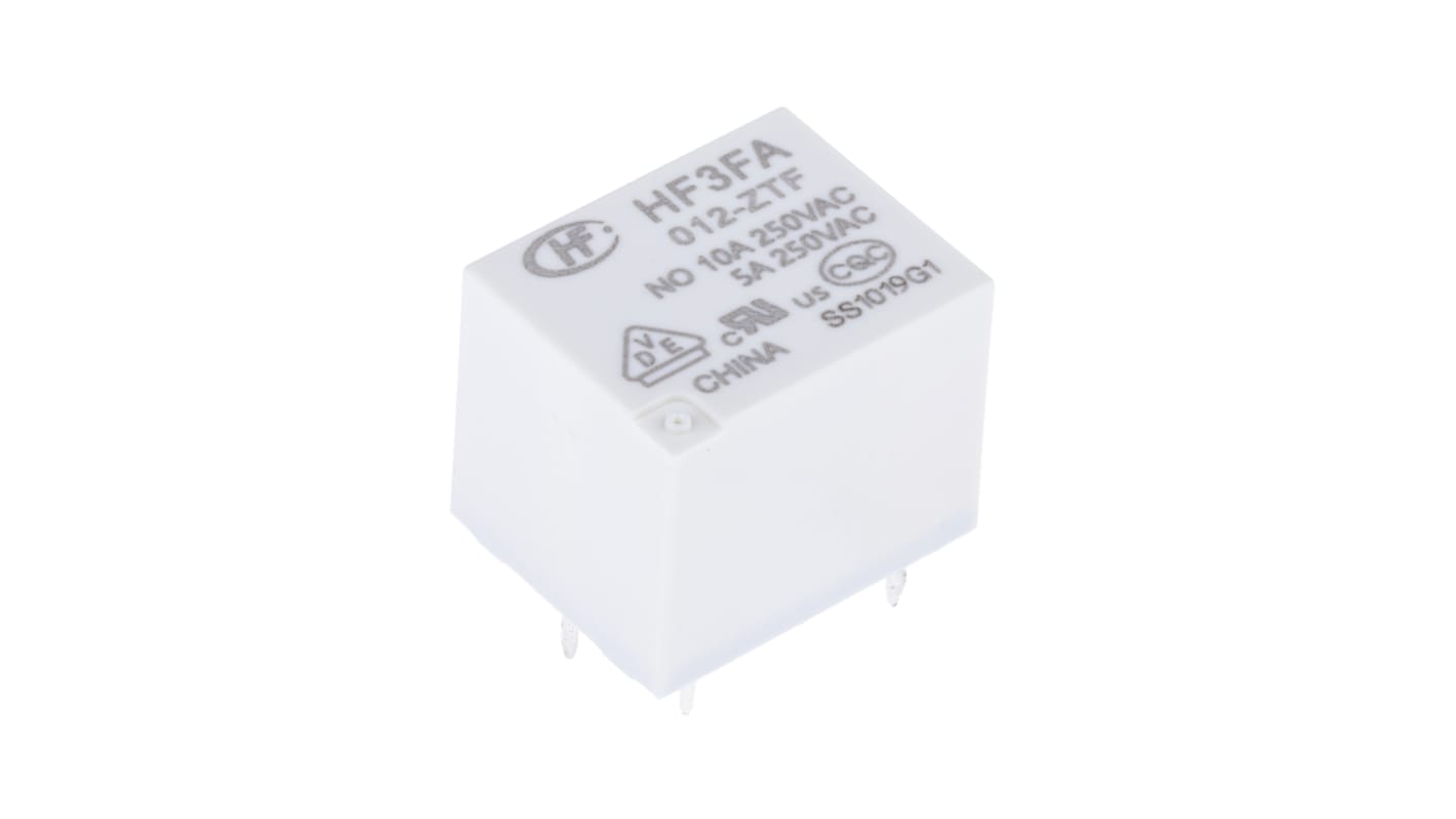 Hongfa Europe GMBH PCB Mount Power Relay, 12V dc Coil, 10A Switching Current, SPDT