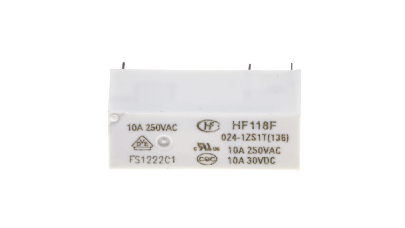 Hongfa Europe GMBH PCB Mount Power Relay, 24V dc Coil, 10A Switching Current, SPST